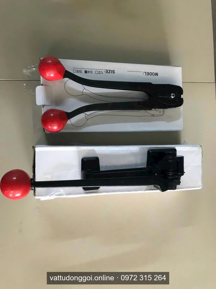 Bộ dụng cụ đóng đai thép S290 và C3106 gồm kìm bấm bọ và dụng cụ căng đai tay cầm đỏ