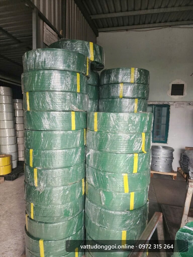 Kho dây đai đóng gói Bình Phước, Bình Dương - dây đai PET xanh Đỉnh Phong 68